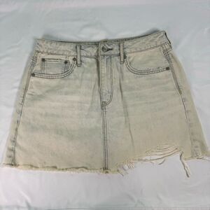 American Eagle sz 8 SHORT Light Wash Super High Waist Festival Denim Mini Skirt